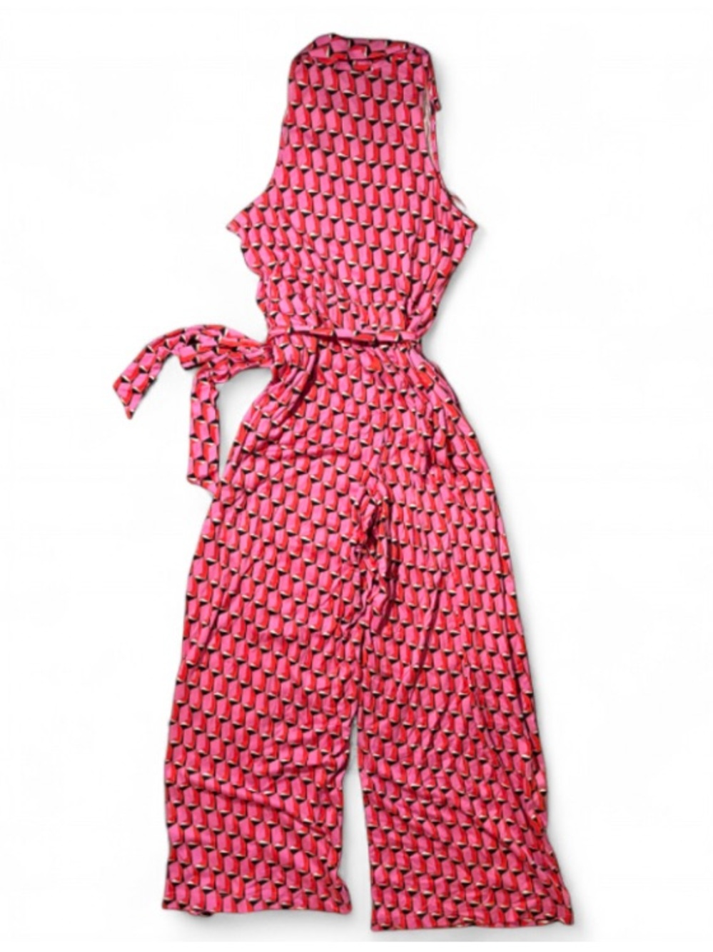 NWT Diane Von Furstenberg Pink Geometric Wrap Wide Leg Jumpsuit XL - Picture 4 of 5